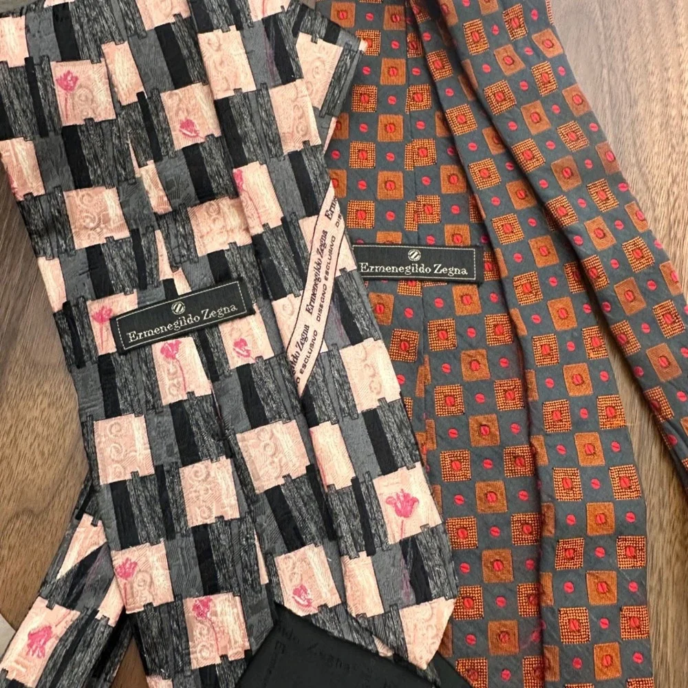 Ermenegildo Zegna Silk Necktie Lot 2 Mens‎ Geometric Abstract Blue Pink Italy